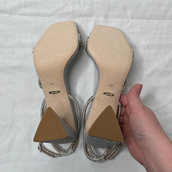 Badgley Mischka Freedom Bejeweled Straps Glitter Block Heels 9.5 - Picture 7 of 9